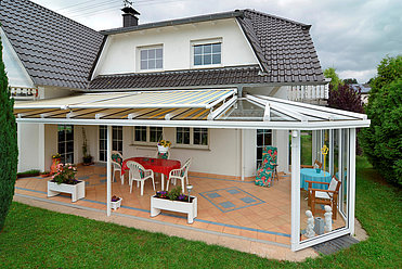 Überdachung Terrasse über Eck Alu Metall Seitenteil Passau